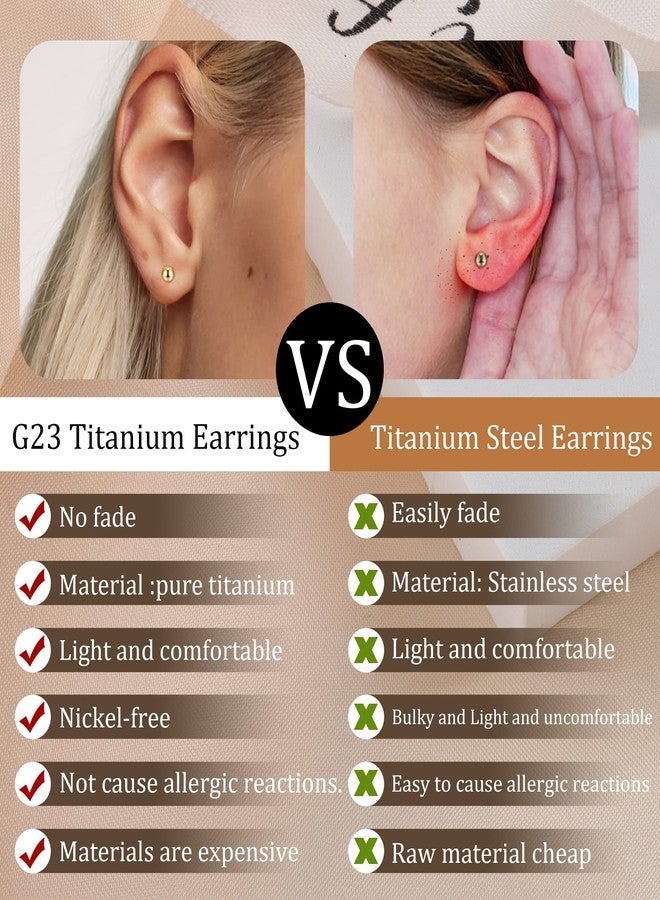 Staligue 5 Pairs Pure Titanium Earrings for Women - 20G Hypoallergenic Flat Back Earrings - Studs & Hoops Set with CZ(Silvery) - Image 5